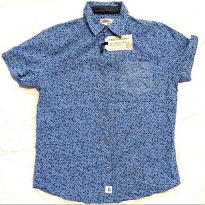 Blue Short Sleeve Floral Button Up
